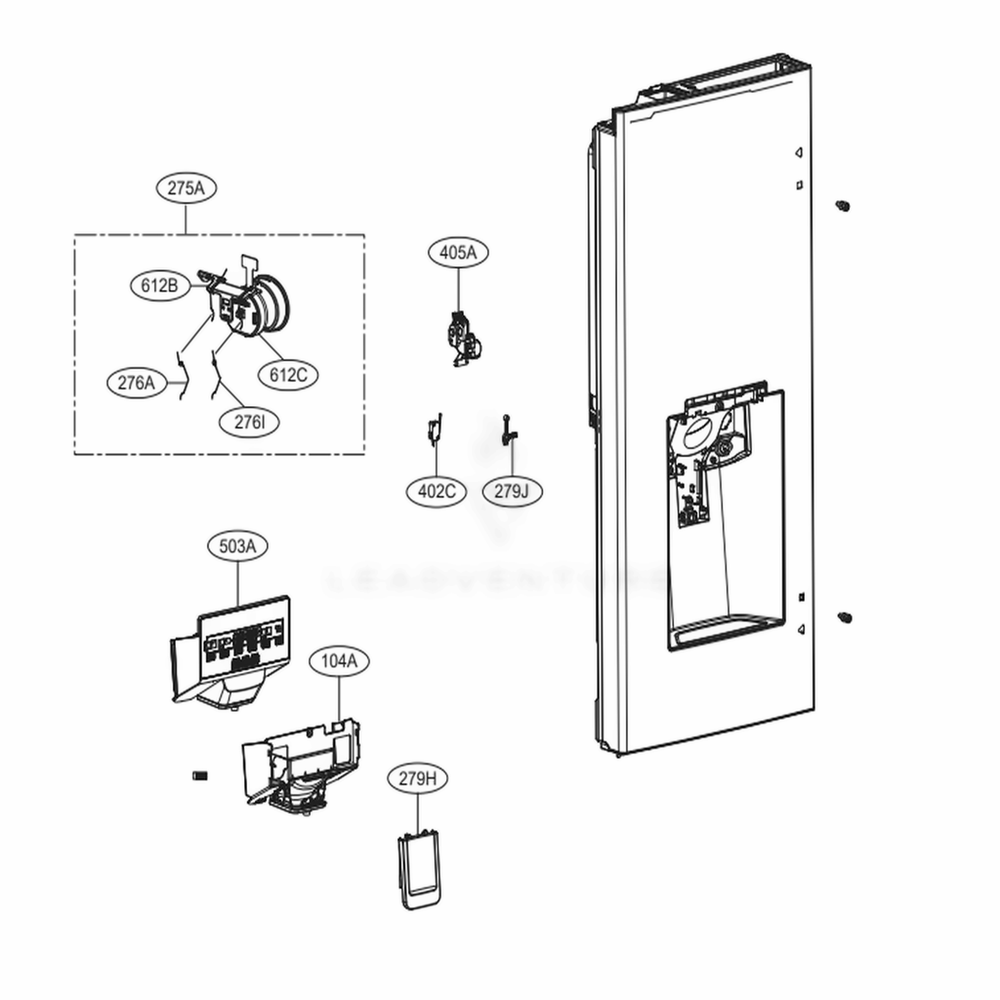 Dispenser Parts Diagram and Parts List for LRMVS2806S ASTCNA0 LG Refrigerator