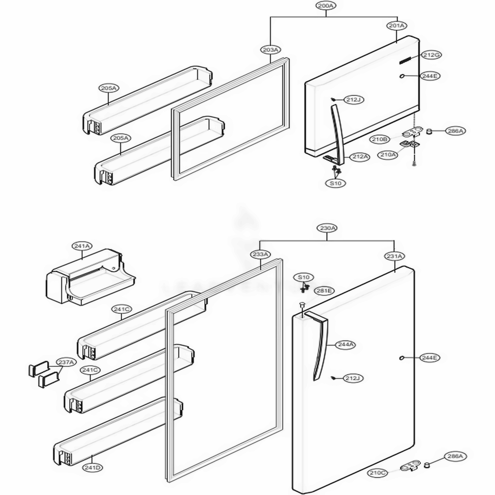 Door Parts Diagram and Parts List for 79439 AWBCSE3 LG Refrigerator