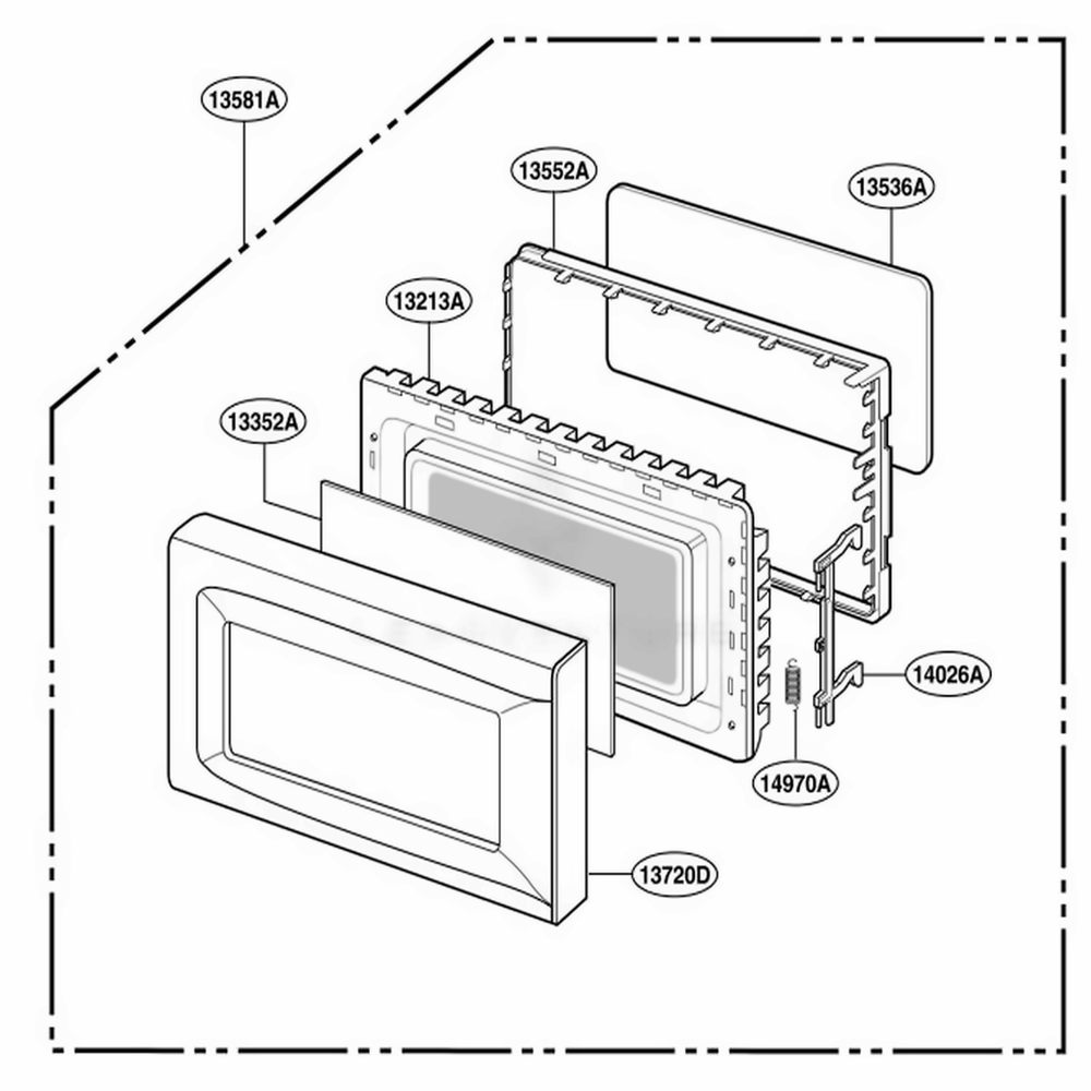 Door Parts Diagram and Parts List for LMA840W CWHELGA LG Range
