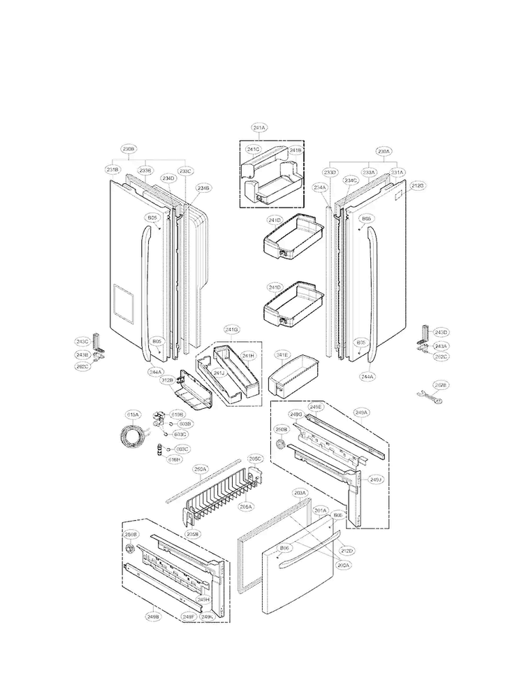 Door Parts Diagram and Parts List for LFX25961SW01  LG Refrigerator