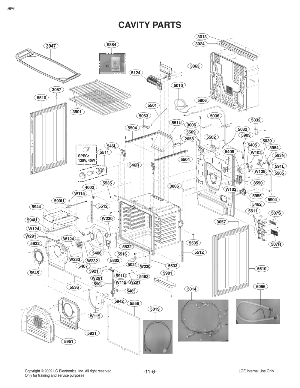 Cavity Parts Diagram and Parts List for FH4755LS ABDELGA LG Range
