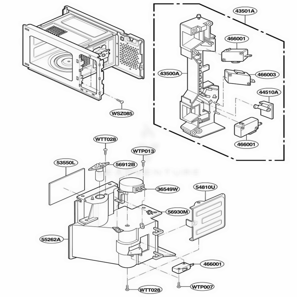 Latch Board Parts Diagram and Parts List for JMC9158AAW AW1EJEN LG Wall Oven