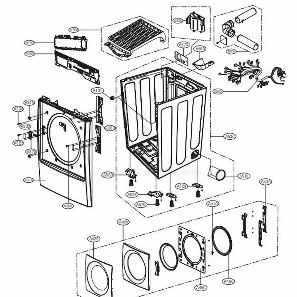 Cabinet And Door Assembly Diagram and Parts List for 81572 ABWESEU LG Dryer