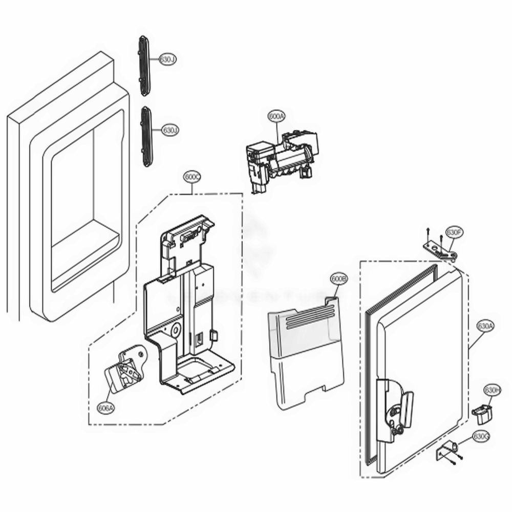 Ice Maker And Bin Parts Diagram and Parts List for LFX25978SB AWBCNA0 LG Refrigerator