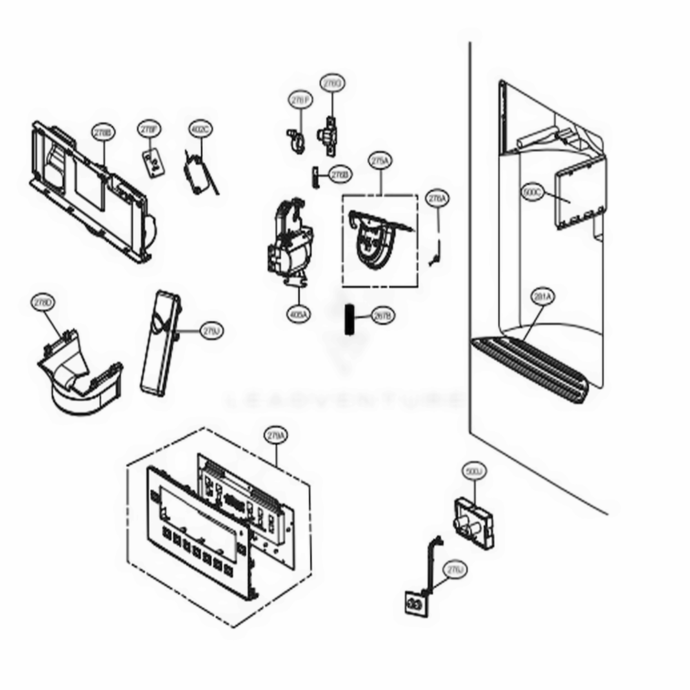 Dispenser Parts Diagram and Parts List for 72379 AWBCSE0 LG Refrigerator