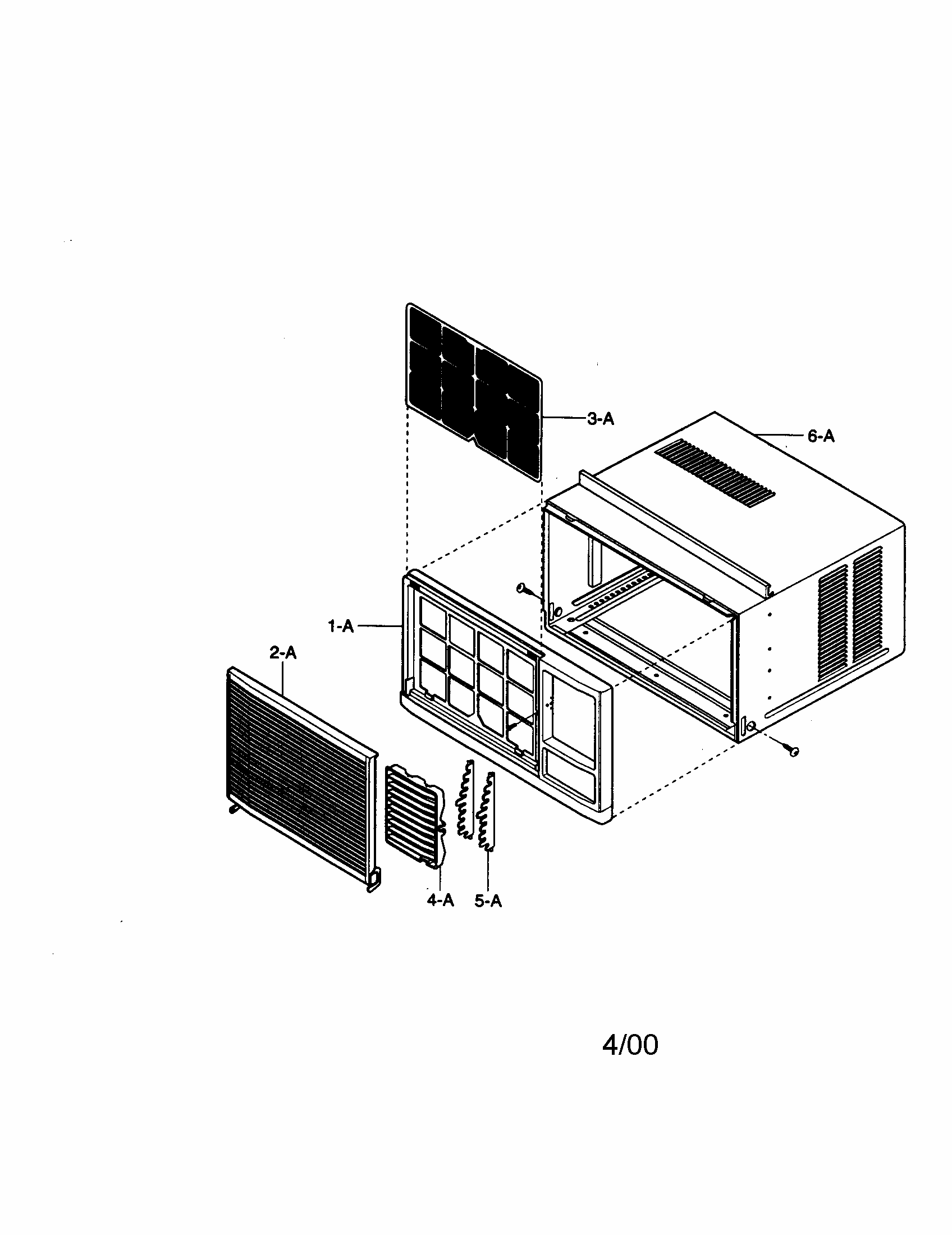 Cabinet And Front Grille Assembly Diagram and Parts List for 58070122000  Kenmore Air Conditioner