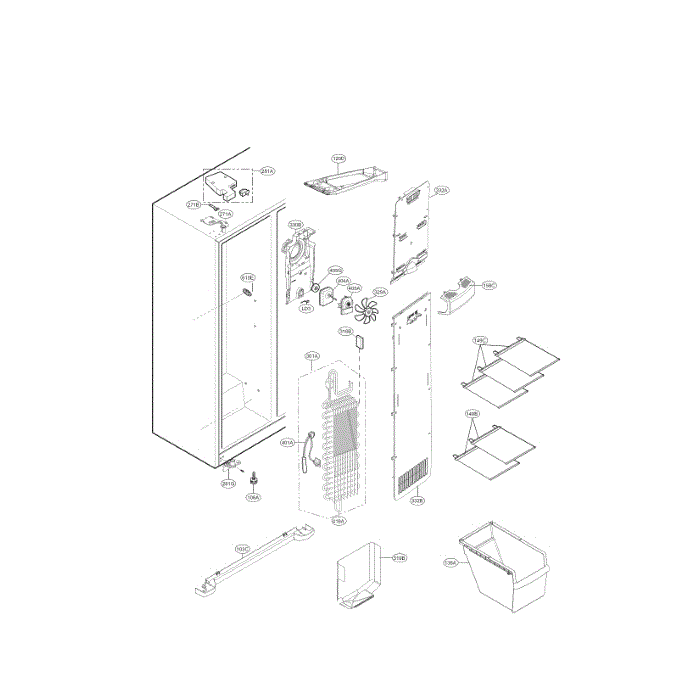 Freezer Compartment Diagram and Parts List for LSXS22423B 00 LG Refrigerator