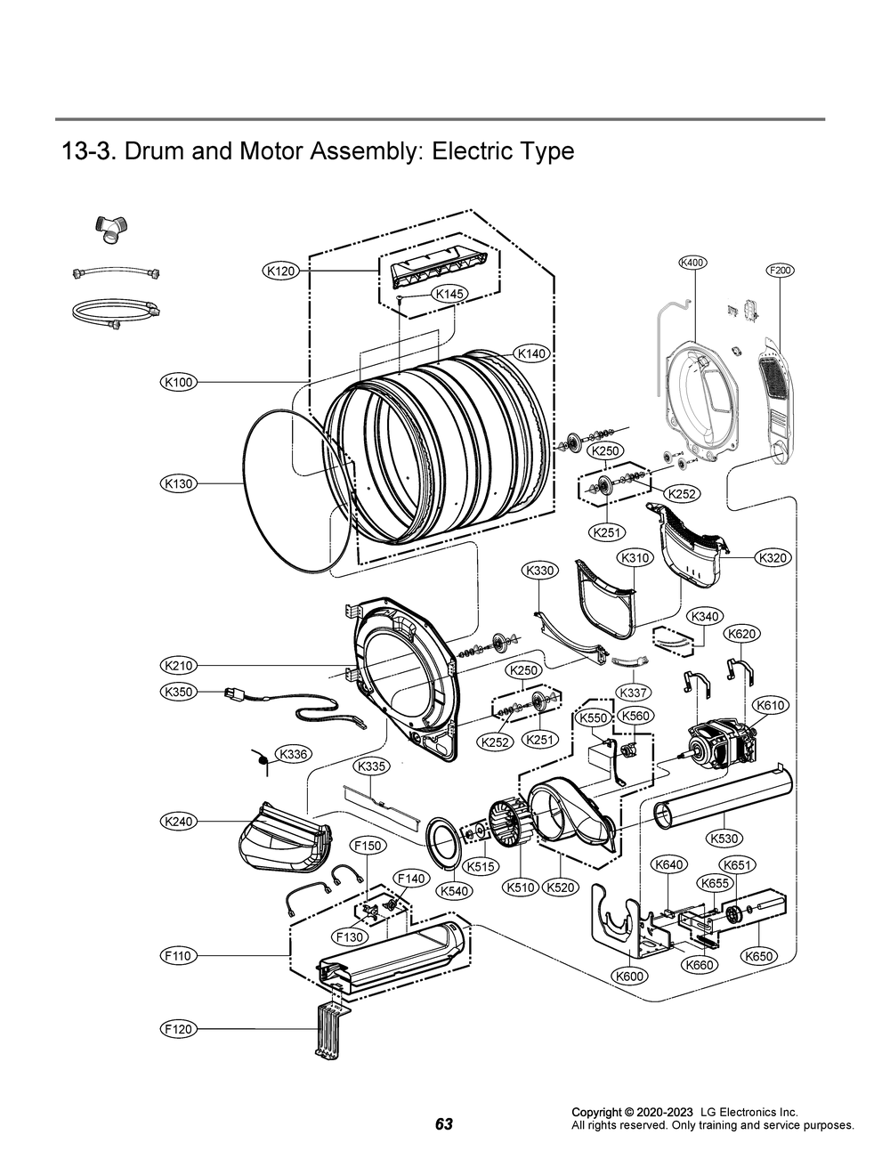 Drum And Motor Assembly Diagram and Parts List for DLE3600W ABWEUUS LG Dryer
