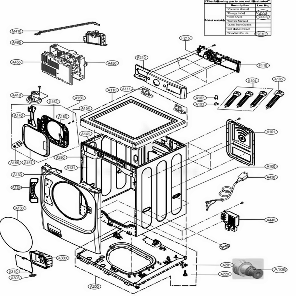 Cabinet And Control Panel Assembly Diagram and Parts List for 41583 ASTEPEU LG Washer