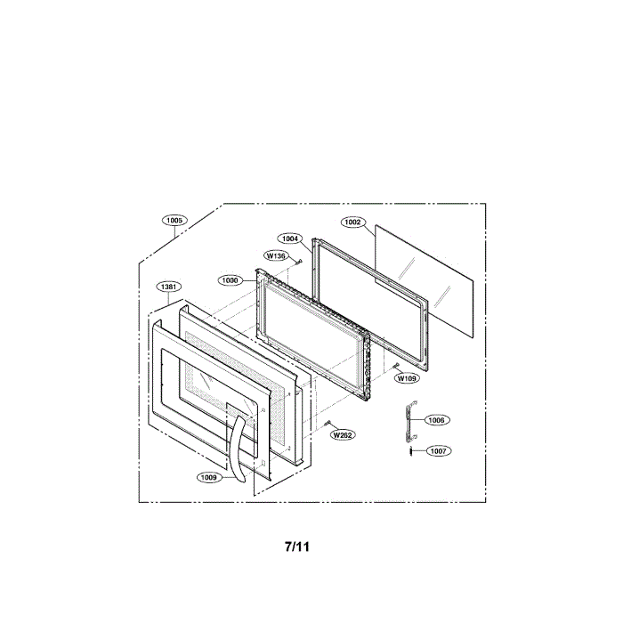 Door Diagram and Parts List for LMH2016ST 01 LG Microwave Oven Combo