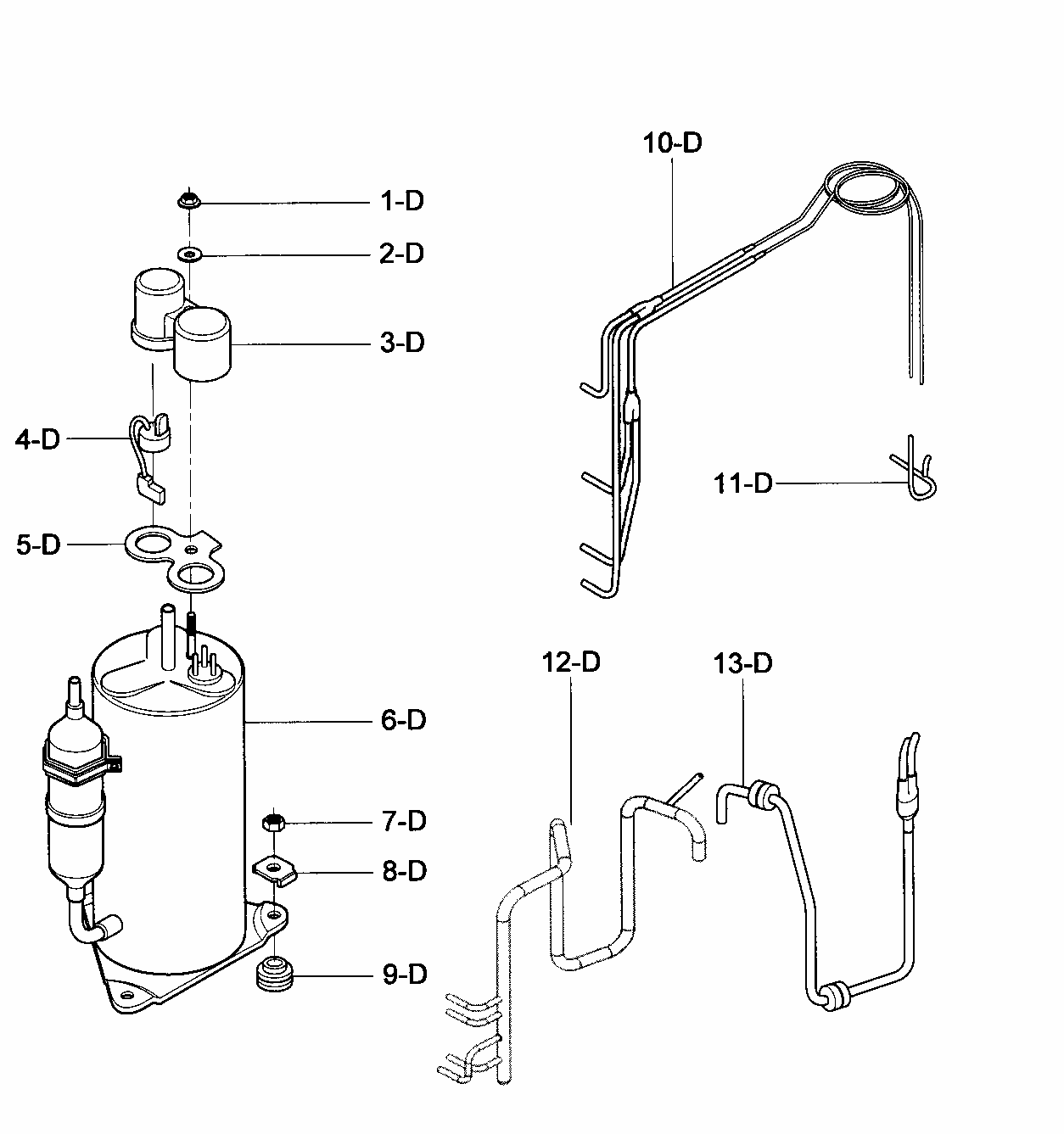 Compressor Parts Diagram and Parts List for 58075130700  Kenmore Air Conditioner
