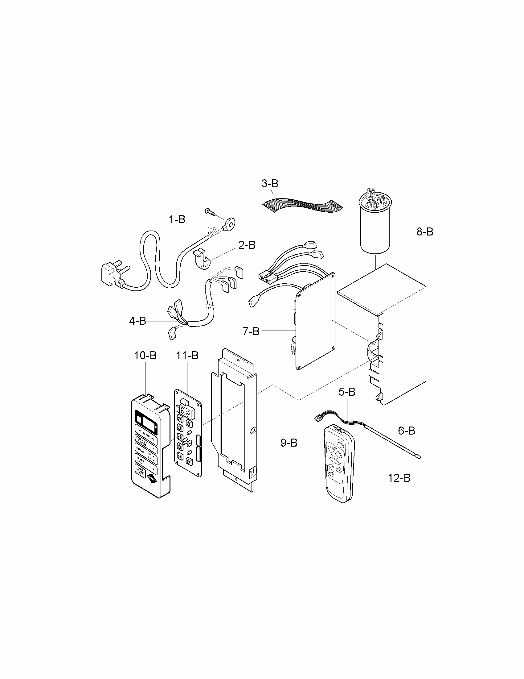Control Box Parts Diagram and Parts List for 58075051900  Kenmore Air Conditioner