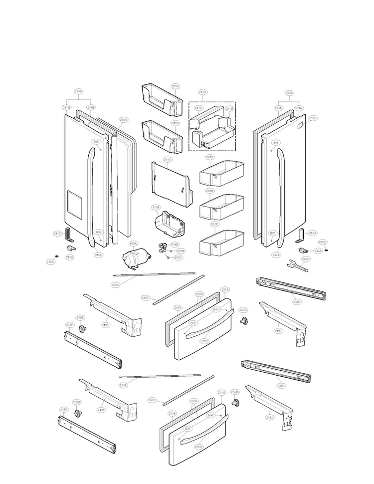 Door Parts Diagram and Parts List for LMX28988ST 00 LG Refrigerator