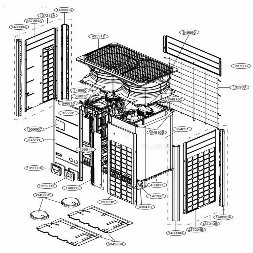 Main 2 Diagram and Parts List for ARUM144BTE5 AWGBLUS LG Air Conditioner