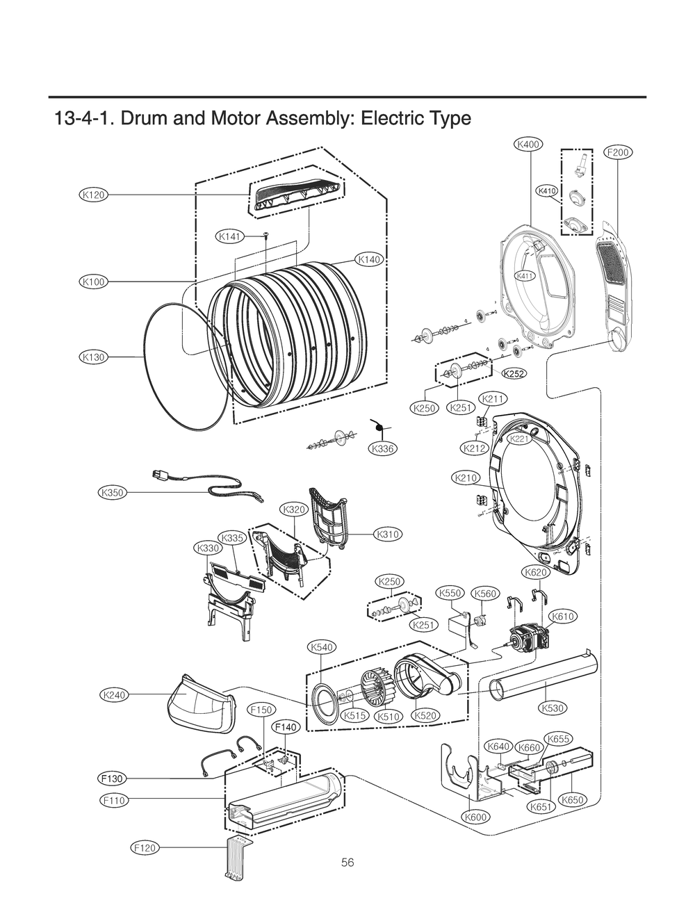 Drum And Motor Assembly Diagram and Parts List for RV1851ASF ABWEEUS LG Dryer