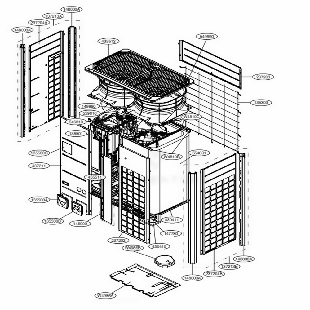 Main 2 Diagram and Parts List for ARUM121BTE5 AWGBLUS LG Air Conditioner