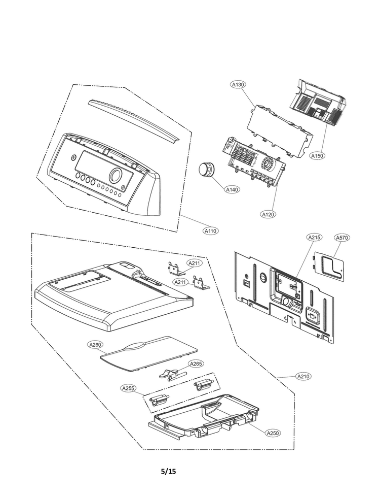 Control Panel Parts Diagram and Parts List for DLEX5780VE  LG Dryer