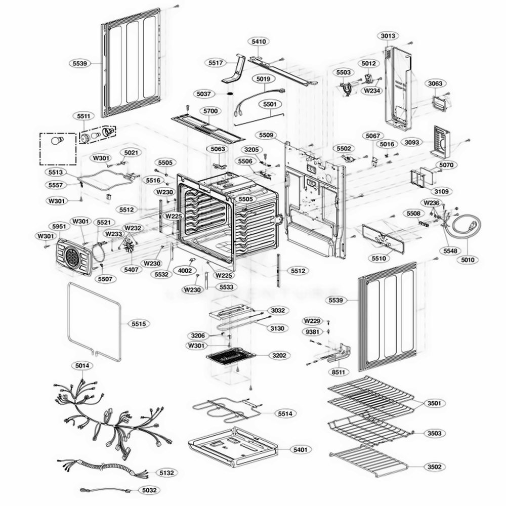 Cavity Parts Diagram and Parts List for LRE6385ST ASTLLCA LG Range