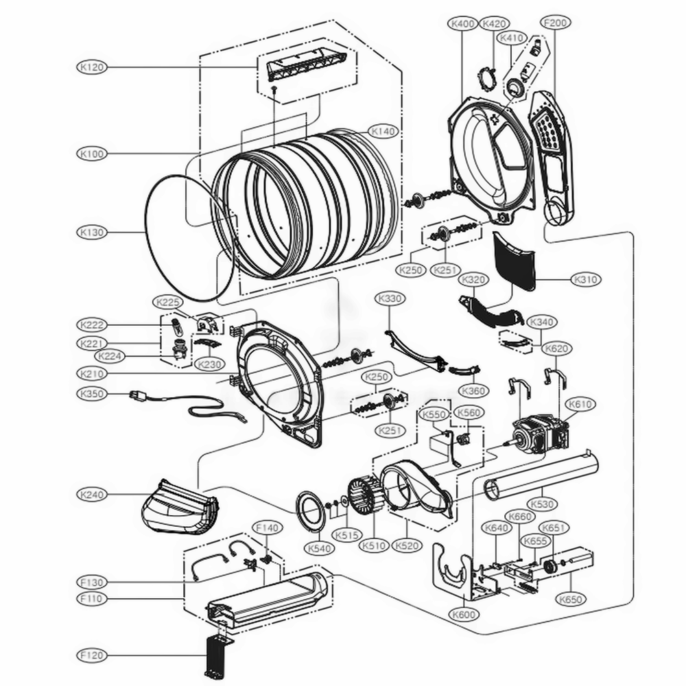 Drum And Motor Assembly Electric Type Diagram and Parts List for 61522 ABWESEU LG Dryer