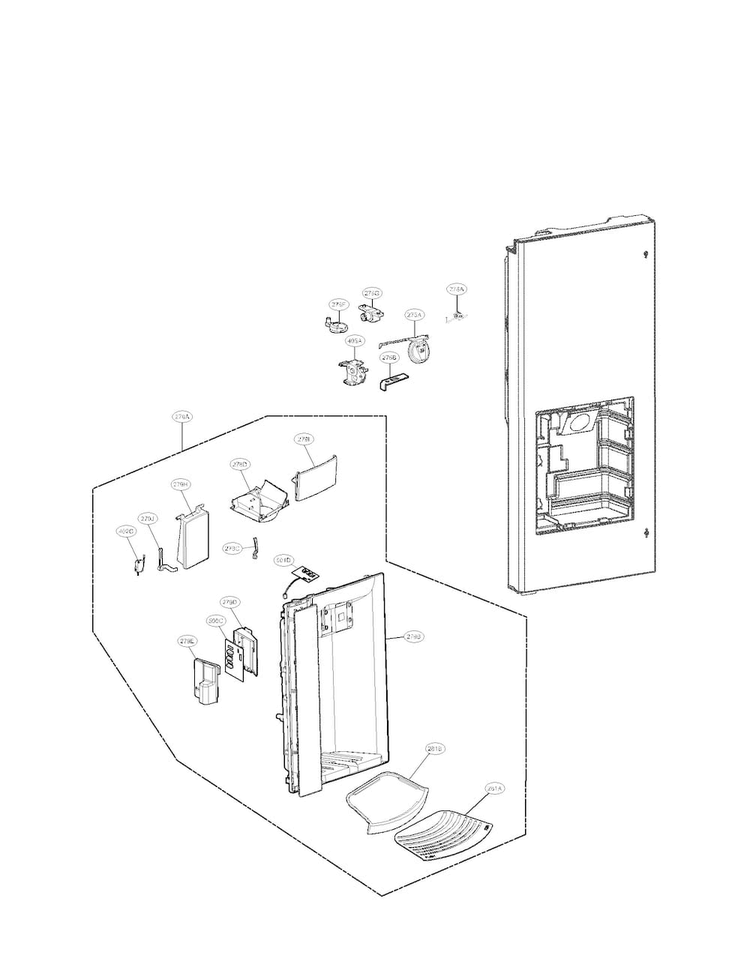 Dispenser Parts Diagram and Parts List for LMX28994ST  LG Refrigerator
