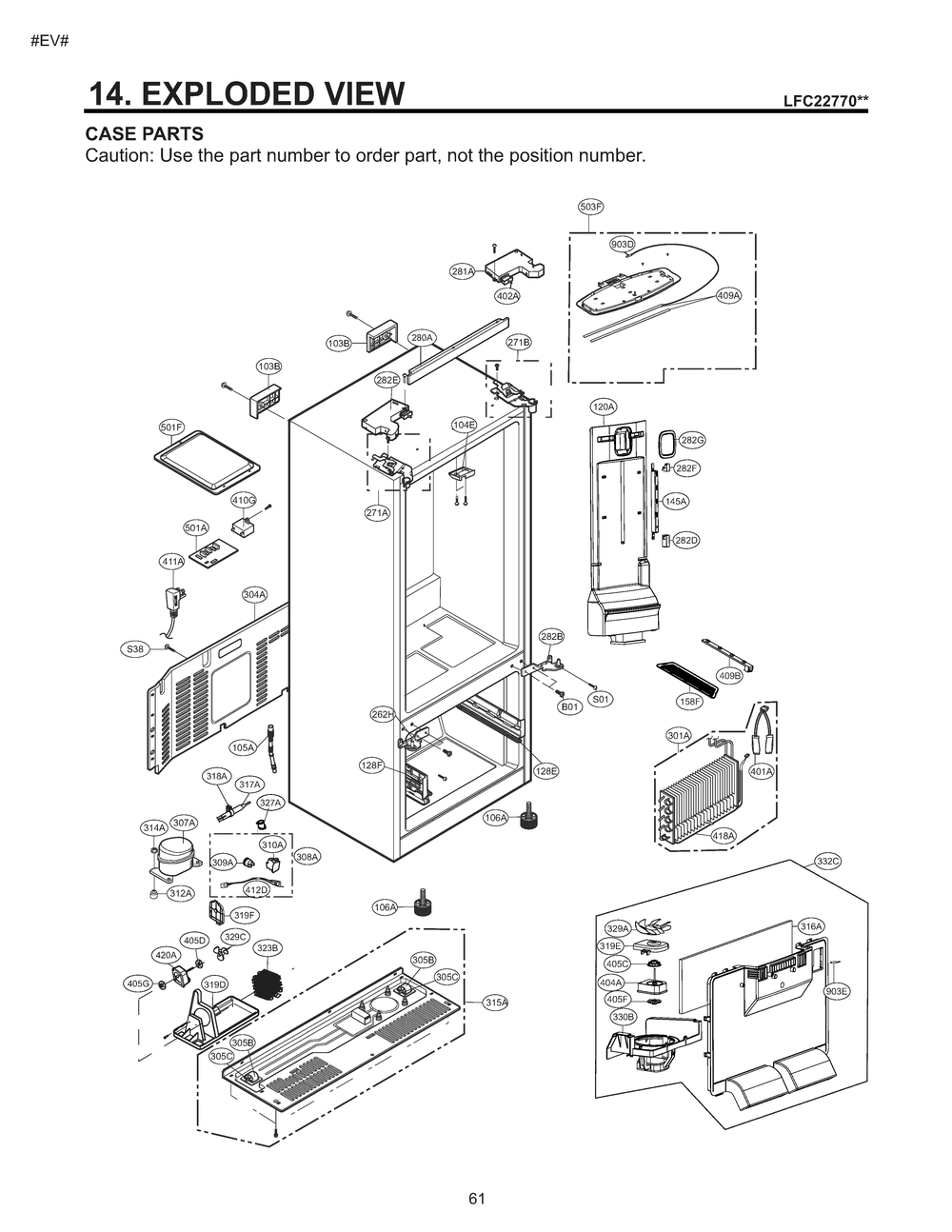 Case Parts Diagram and Parts List for GM-B223RQNM AWBCNA3 LG Refrigerator
