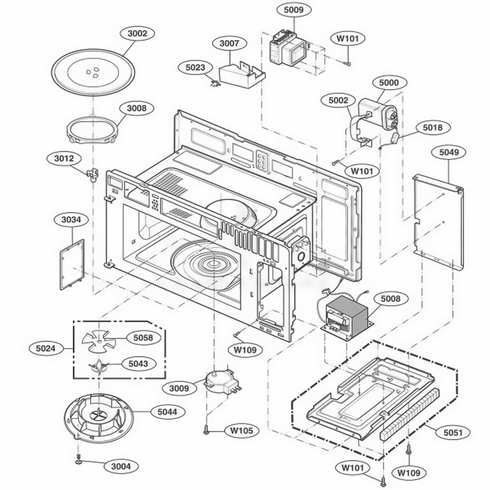 Interior Parts 1 Diagram and Parts List for 80609 ABKESEA LG Range
