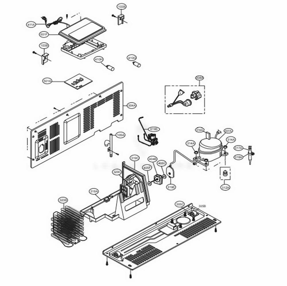 Machine Compartment Diagram and Parts List for LSXS26386S ASTCNA0 LG Refrigerator