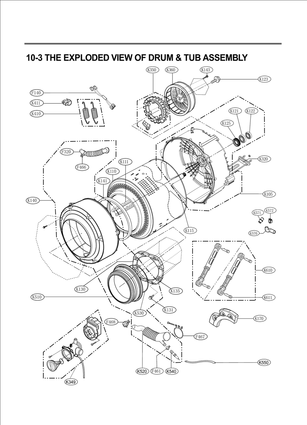 Drum And Tub Assembly Diagram and Parts List for F1091QDP2 ABWPARA LG Washer