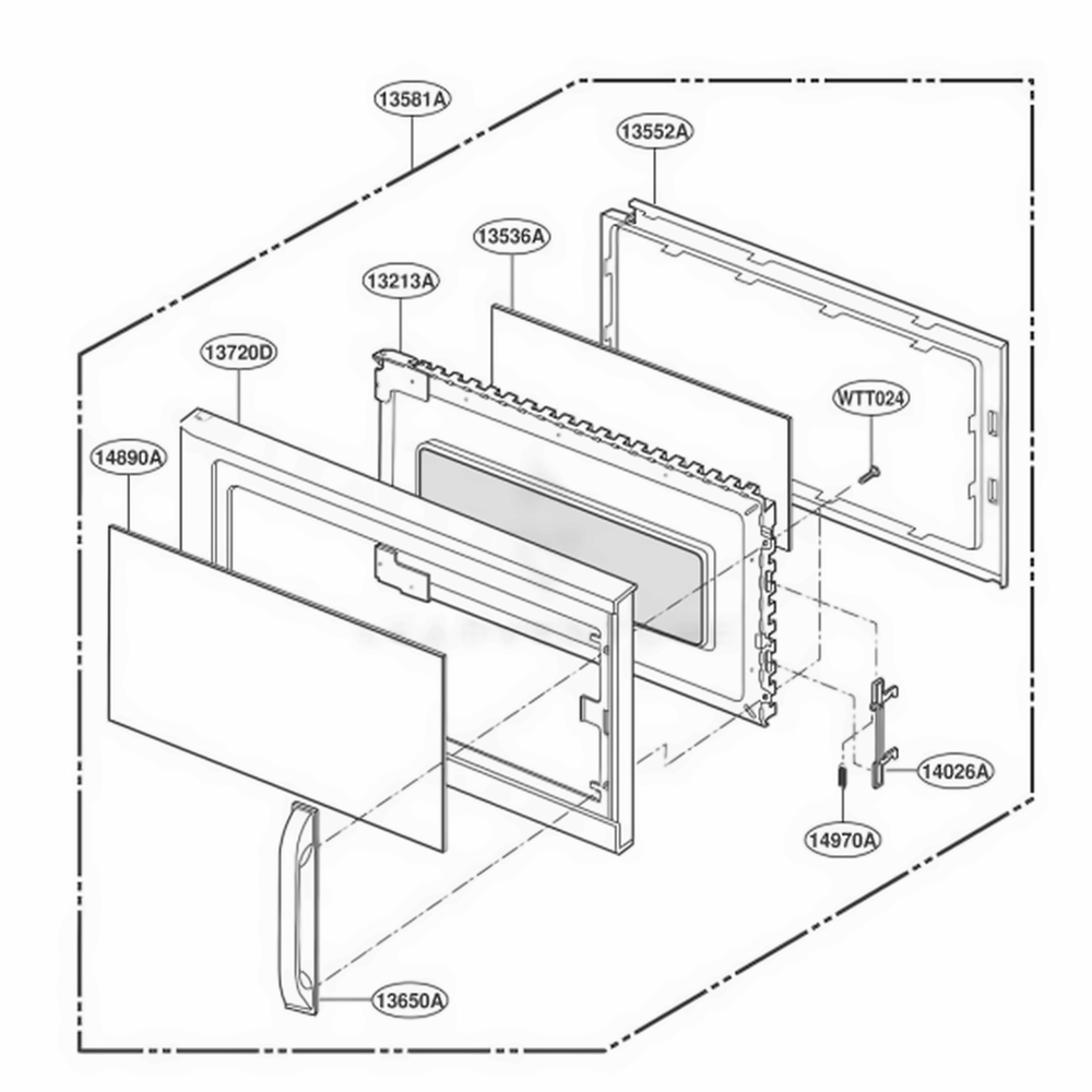 Door Parts Diagram and Parts List for MV1340T WHEGSC LG Wall Oven