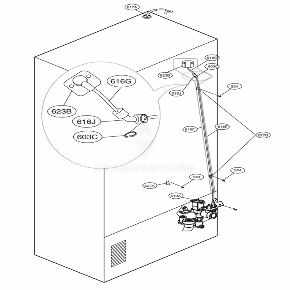 Valve And Water Tube Parts Diagram and Parts List for 72489 AWBCSE2 LG Refrigerator