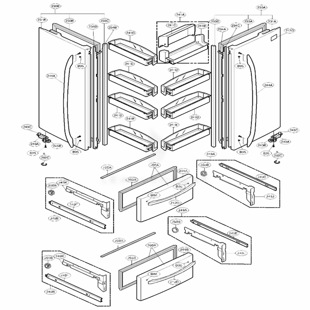 Door Parts Diagram and Parts List for LMC25780AL AAVCLGA LG Refrigerator