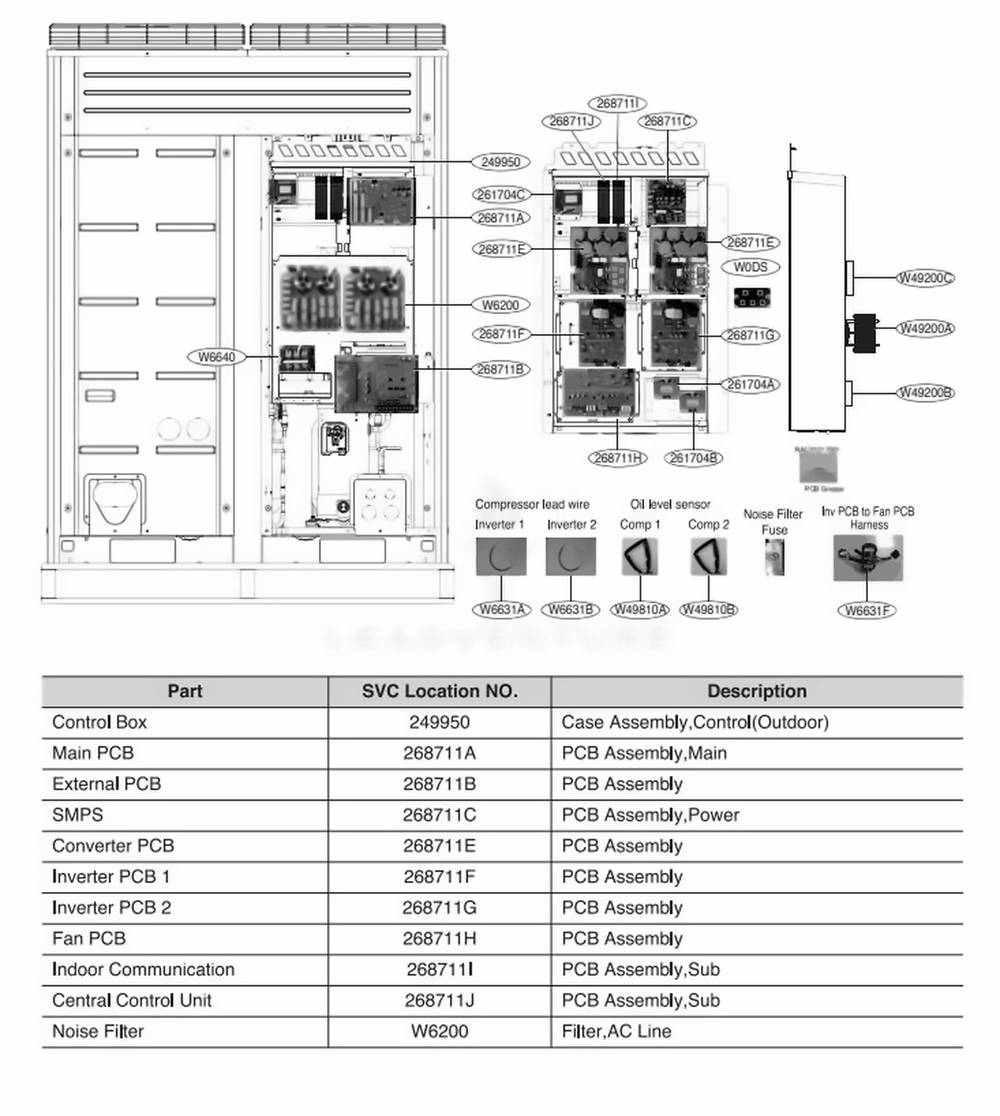 Main 1 Diagram and Parts List for ARUN168DTE4 AWGBLUS LG Air Conditioner