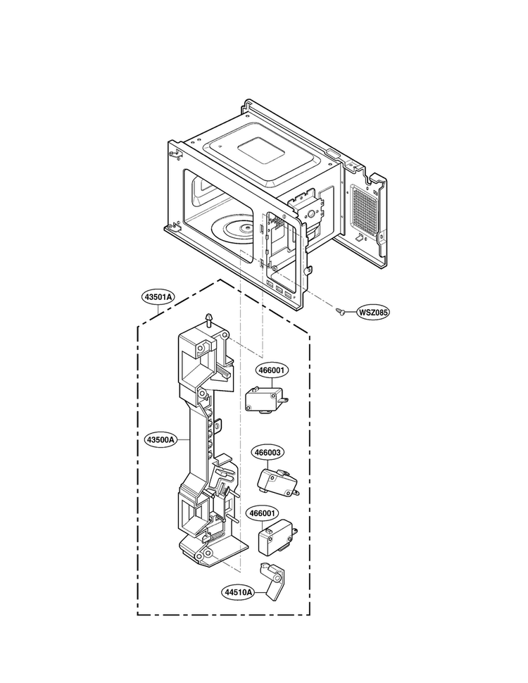 Latch Board Parts Diagram and Parts List for LMH1017CVST01  LG Microwave