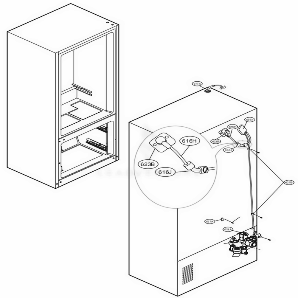 Valve And Water Tube Parts Diagram and Parts List for LMXS28626M AMTCNA0 LG Refrigerator