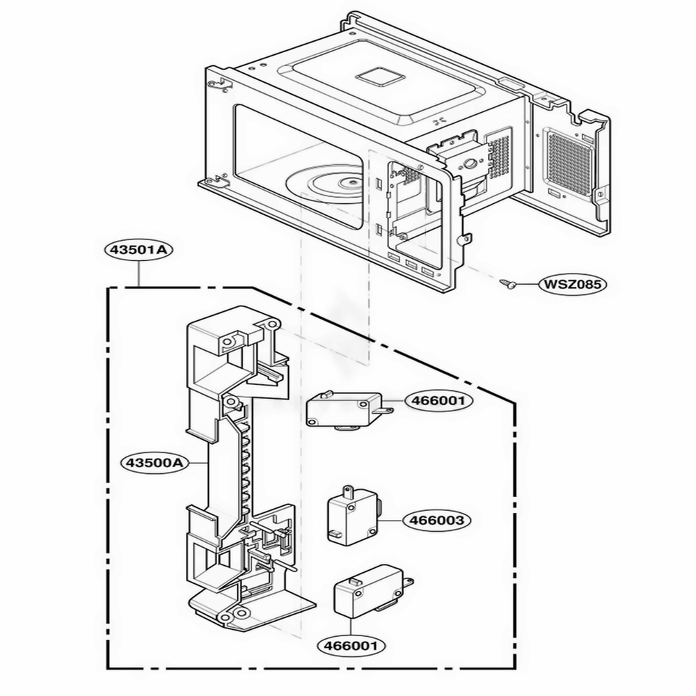 Latch Board Parts Diagram and Parts List for F1331W MWEAMA LG Range