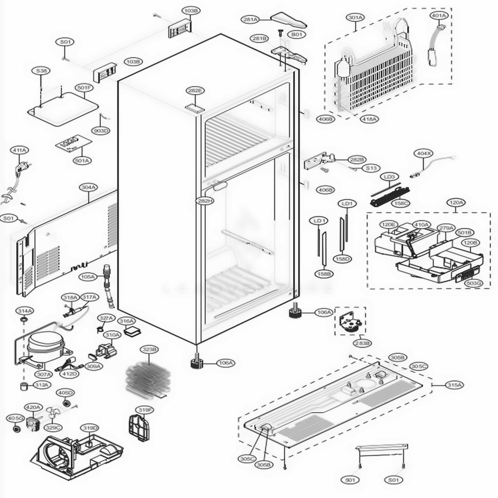 Case Parts Diagram and Parts List for LTCS20220B AWBCNA4 LG Refrigerator