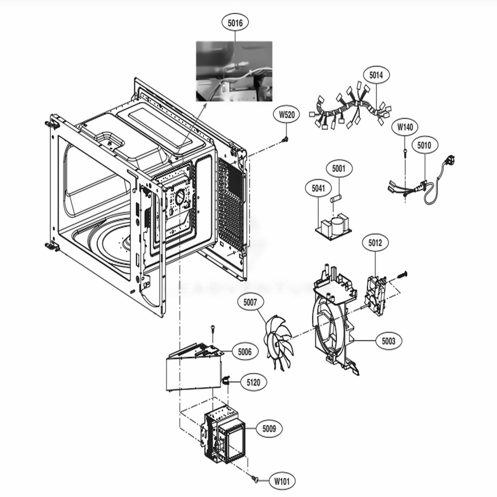 Interior Parts Diagram and Parts List for LMC0975ST CS1ELNA LG Microwave