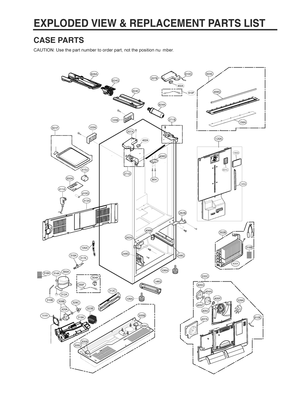 Case Parts Diagram and Parts List for GR-L288NKJM ASBCSE0 LG Refrigerator
