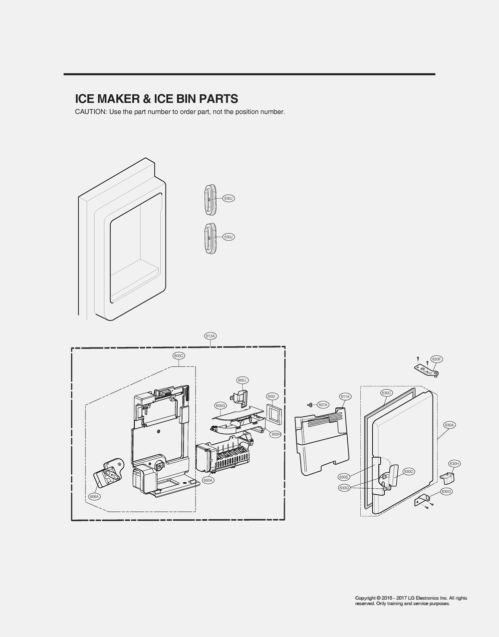 Ice Maker And Ice Bin Parts Diagram and Parts List for GR-X248LKZM ASBCNA0 LG Refrigerator