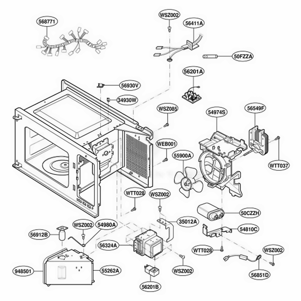 Interior Diagram and Parts List for CDMW14W CWHEDOM LG Range