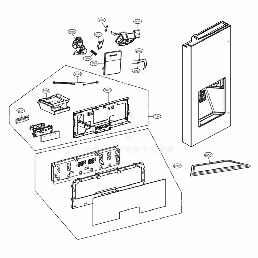 Dispenser Parts Diagram and Parts List for LSFXC2496S ASTCNA1 LG Refrigerator