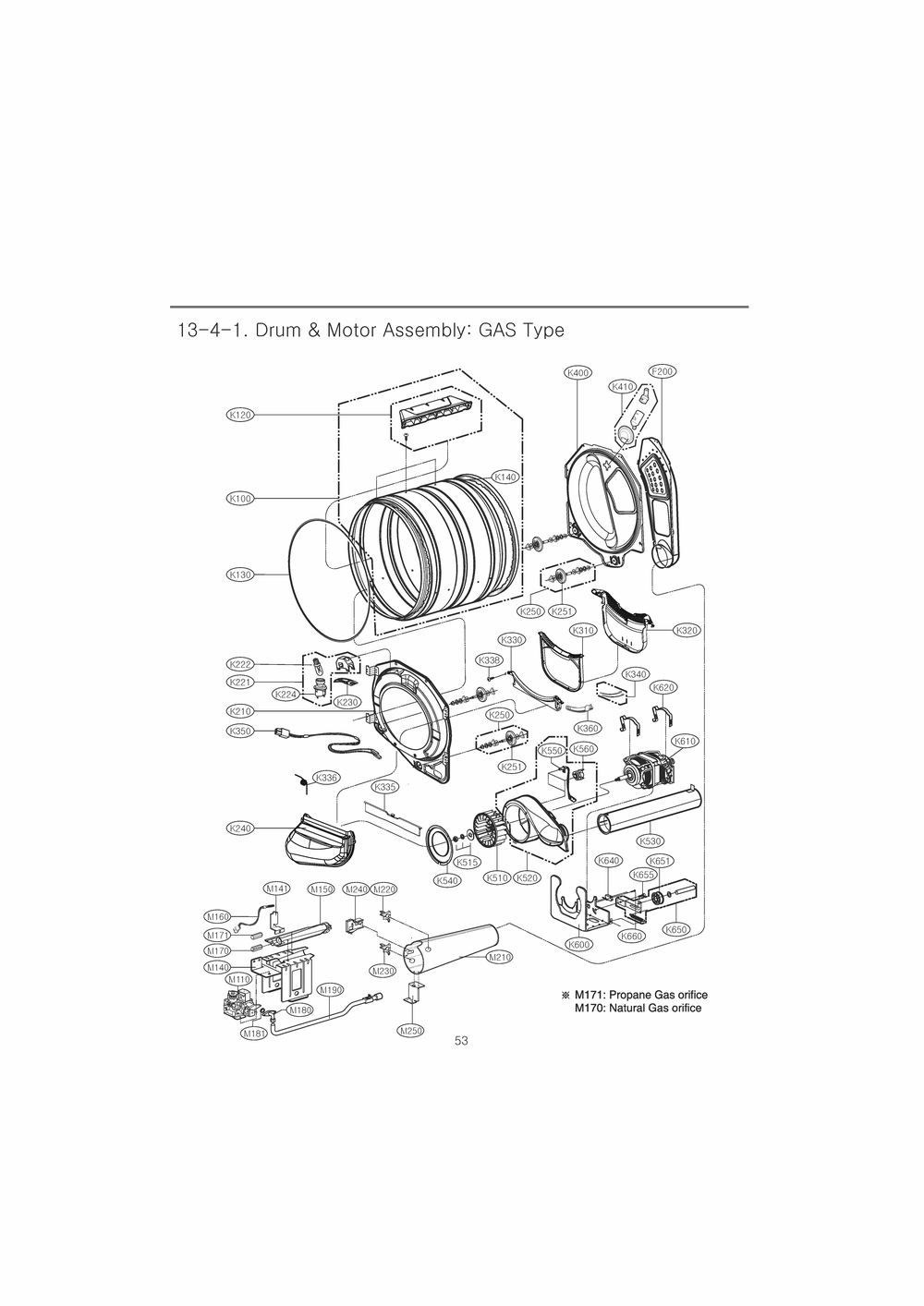 Drum And Motor Assembly Diagram and Parts List for RN1356AS ABWEEUS LG Dryer
