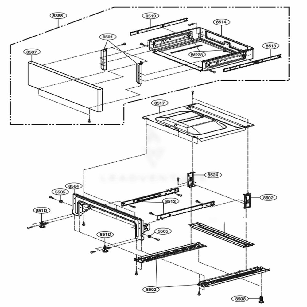 Drawer Parts Diagram and Parts List for LRE3083SW FWHLLGA LG Range