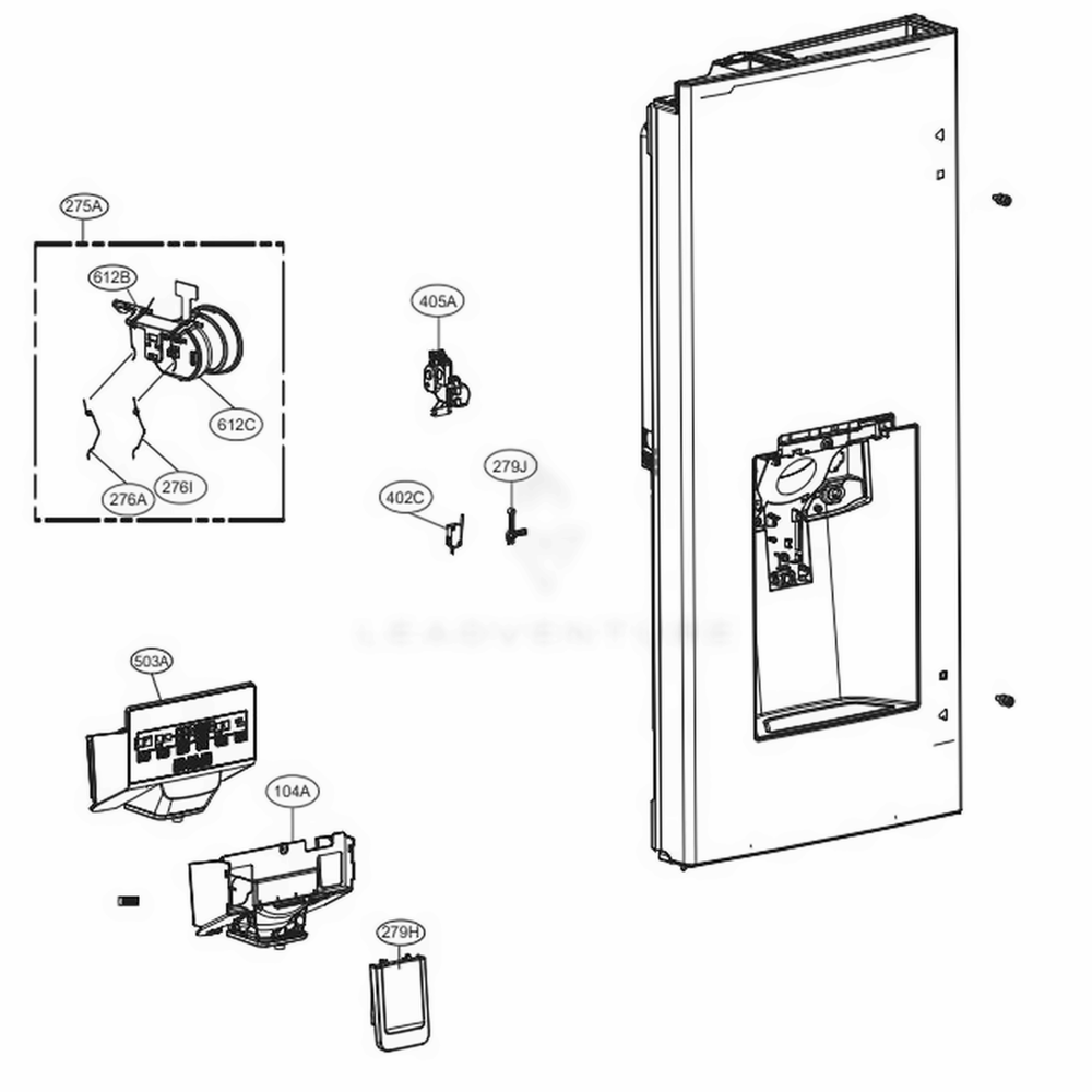 Dispenser Parts Diagram and Parts List for LFXC22526D ASBCNA4 LG Refrigerator