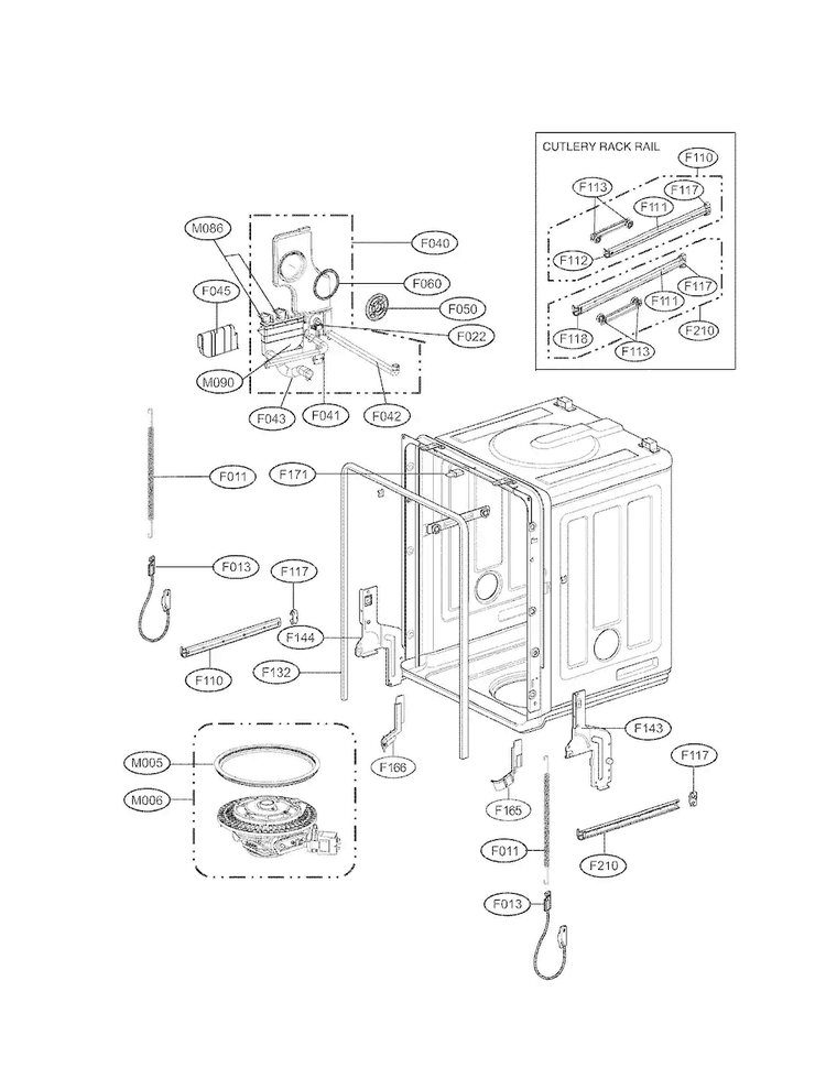 Tub Assembly Parts Diagram and Parts List for LDS5560ST  LG Dishwasher