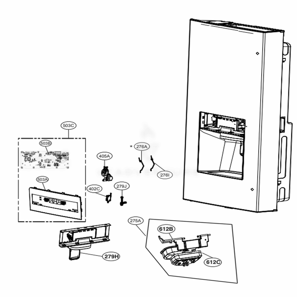 Dispenser Parts Diagram and Parts List for 72595 ASTCSE0 LG Refrigerator