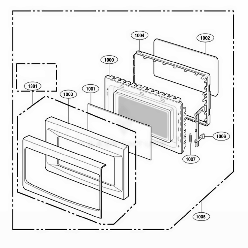 Door Parts Diagram and Parts List for 66464 CBSESEA LG Range