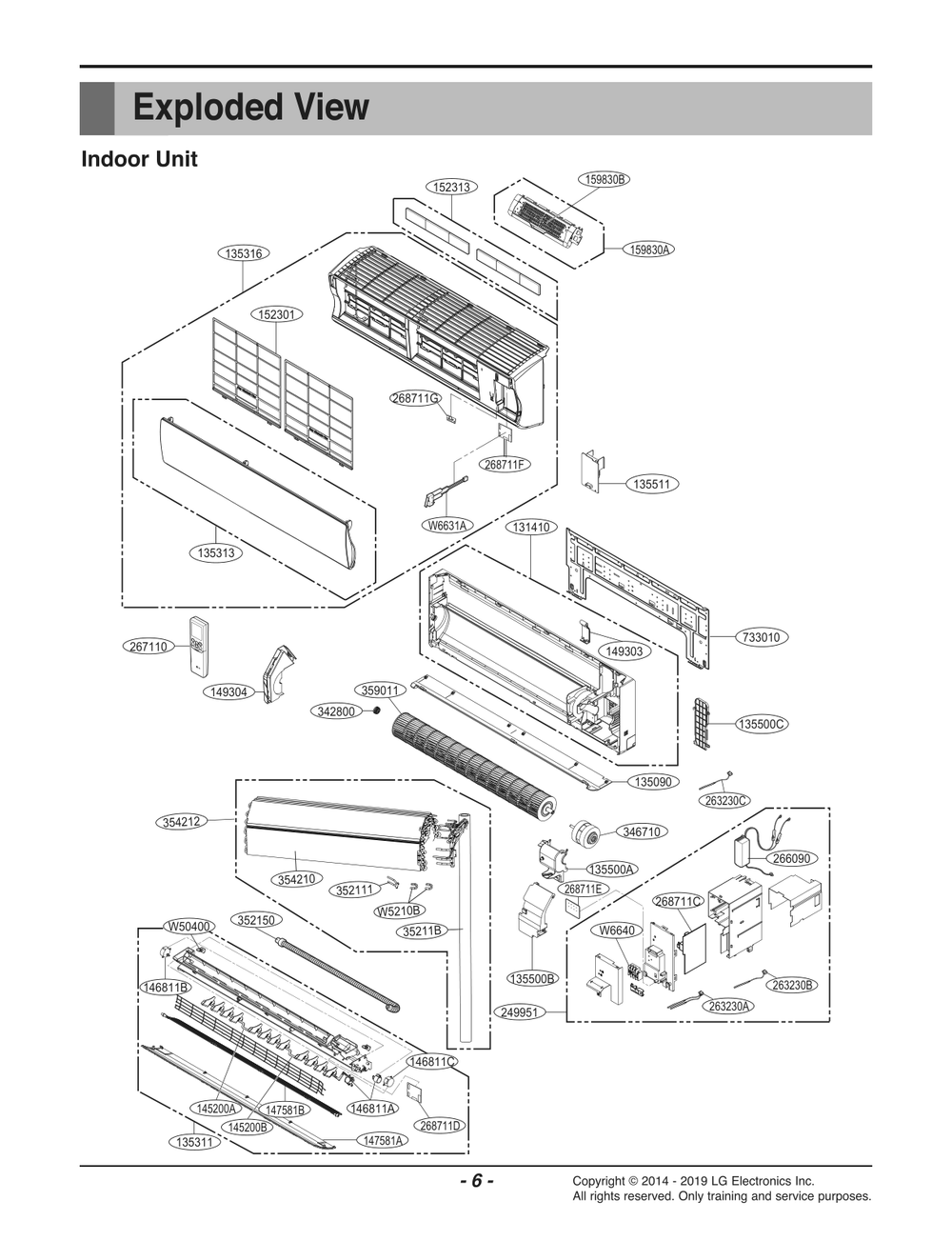 Indoor Unit Diagram and Parts List for ASNW183C2U2 AWHBEUS LG Air Conditioner