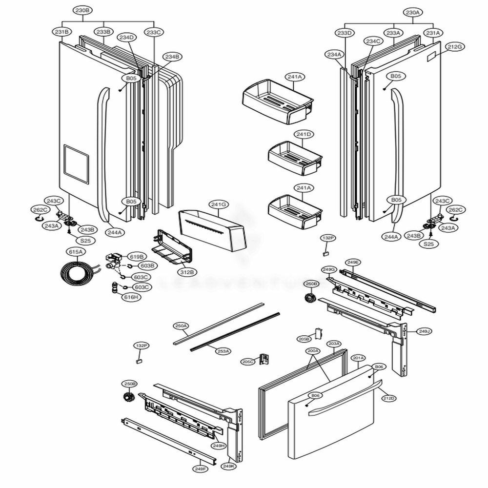 Door Parts Diagram and Parts List for 72023 ASTCSE0 LG Refrigerator