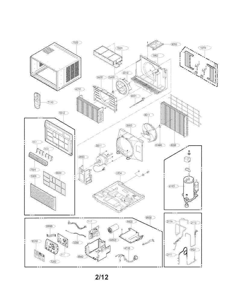 Exploded View Parts Diagram and Parts List for LWHD2500ER-Y9  LG Air Conditioner